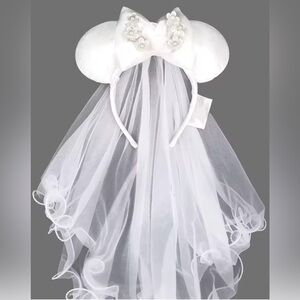 Wedding Floral Mouse Ears Headband with Veil